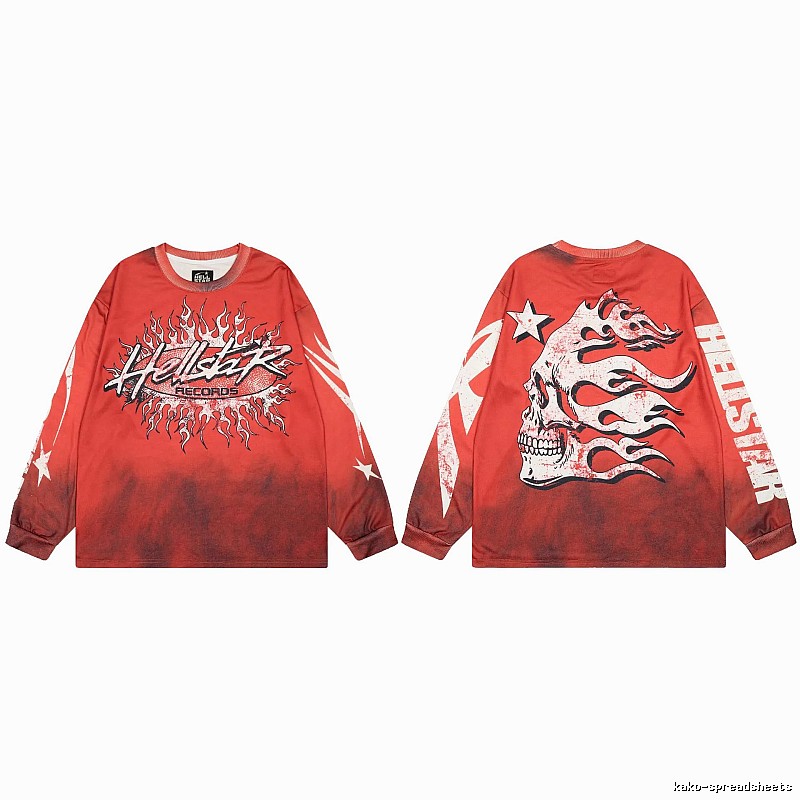 Hellstar Skull Flame Street Style Red Long Sleeve T-shirt