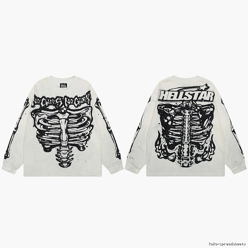 Hellstar Skull Print Dark Style Off-white Long Sleeve T-Shirt