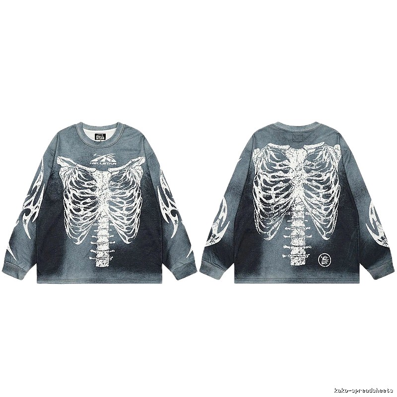 Hellstar Skull Print Street Style Vintage Grey Long Sleeve T-shirt