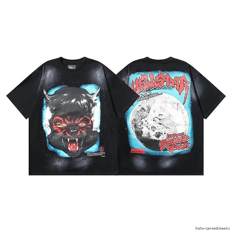 Hellstar Wolf Head Street Style Black Short Sleeve T-shirt