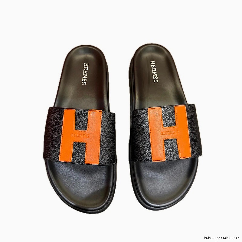 Hermès H Collection Light Luxury Style Black and Orange Color-block Slide Sandals