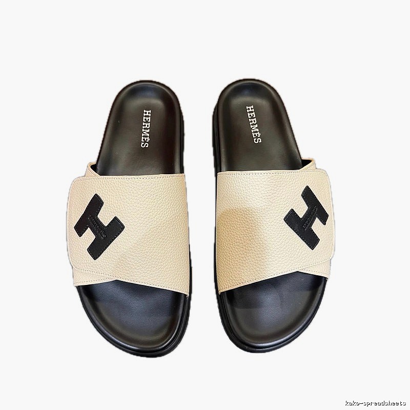 Hermès H Series Minimalist Style Beige and Black Slide Slippers