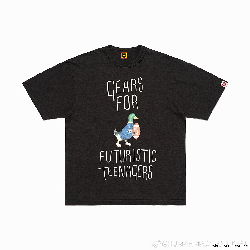 HUMAN MADE Green Duck Print Vintage Style Black T-Shirt