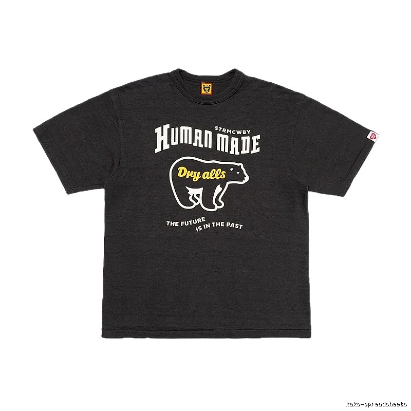 HUMAN MADE Polar Bear Print Vintage Style Charcoal Black T-Shirt