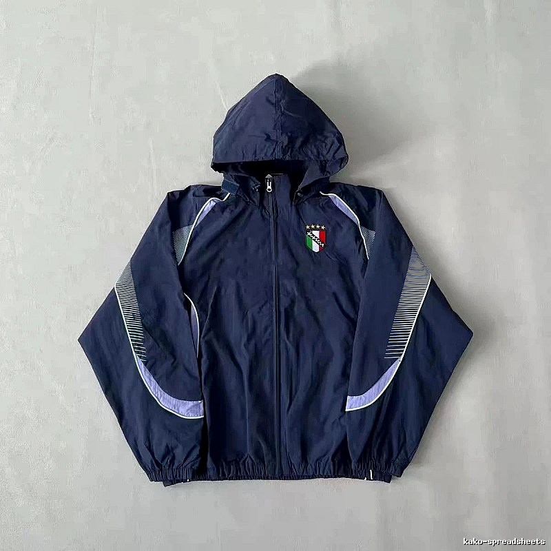 Italy Travel Soccer windbreaker jacket Black Hooded Jacket with Modern Look