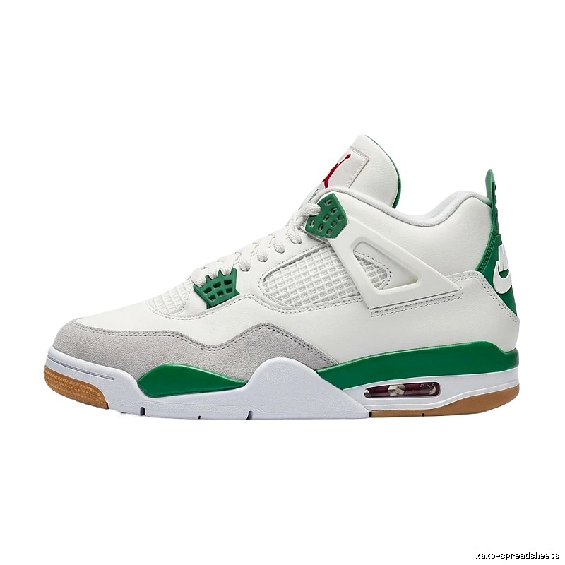Jordan 4 Trendy Cool Green and White Sports Shoes
