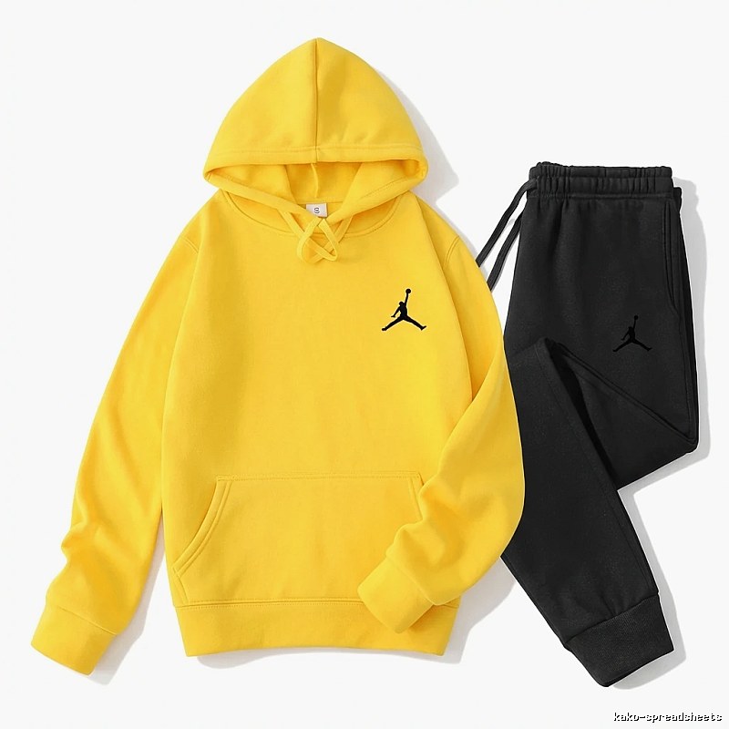 Jordan sporty style yellow hoodie suit