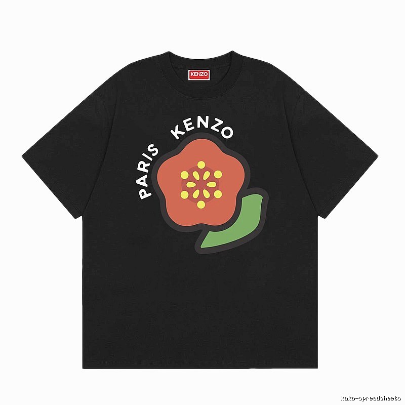 KENZO Begonia Flower Trendy Style Black T-shirt