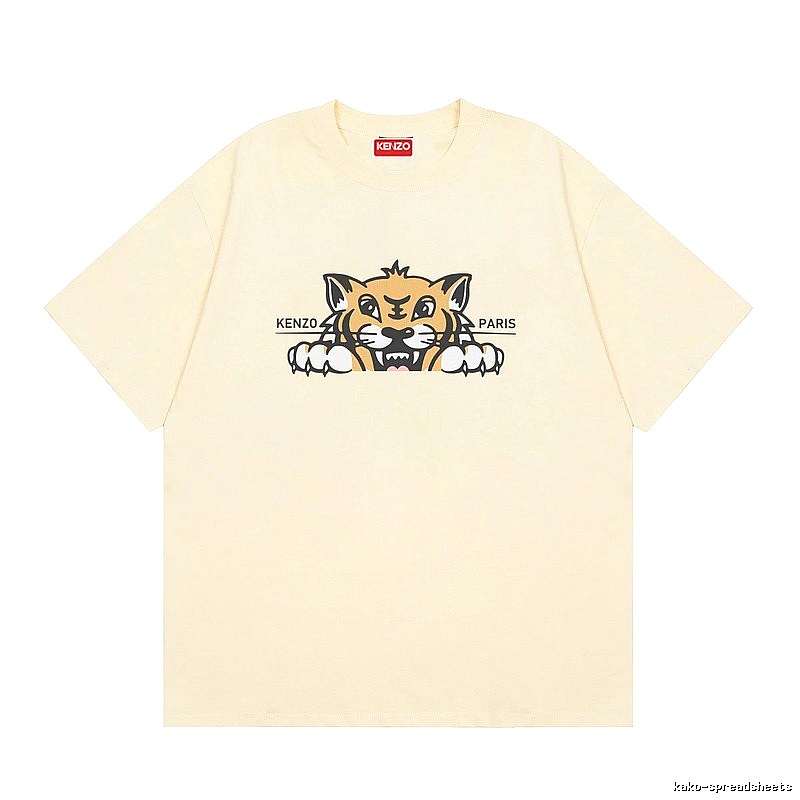 KENZO Tiger Head Print Streetwear Style Beige Short Sleeve T-Shirt
