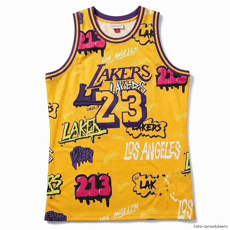 LBJ graffiti-style yellow jersey