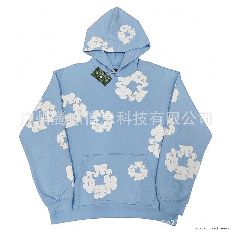 Light Blue Floral Pullover Hoodie