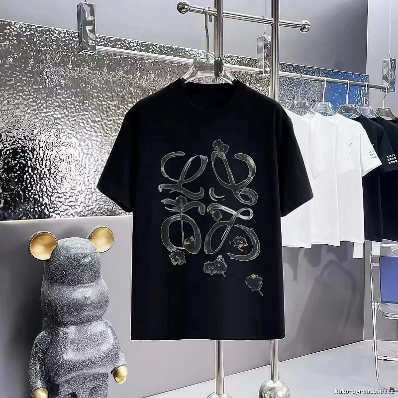 LOEWE Graffiti Print Cool Edgy Style Black Short-sleeve T-shirt