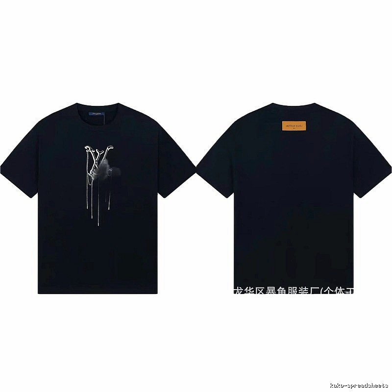 Louis Vuitton Chain Print Trendy & Cool Style Black T-Shirt