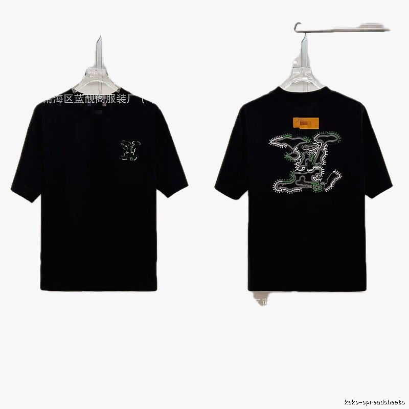 Louis Vuitton Trendy Style Embroidered Black T-Shirt