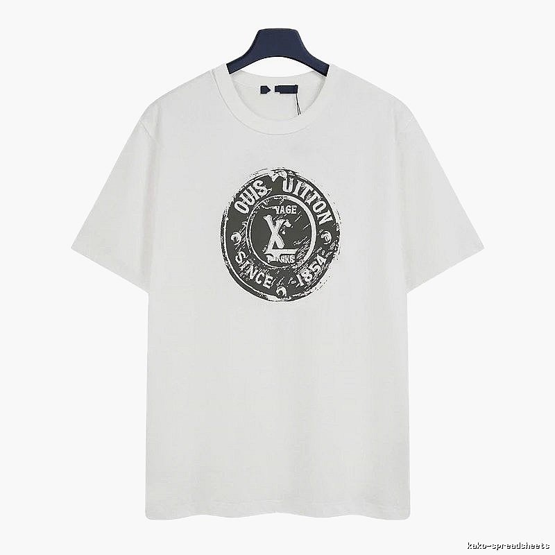 Louis Vuitton Vintage-style Distressed Stamp Print White T-Shirt