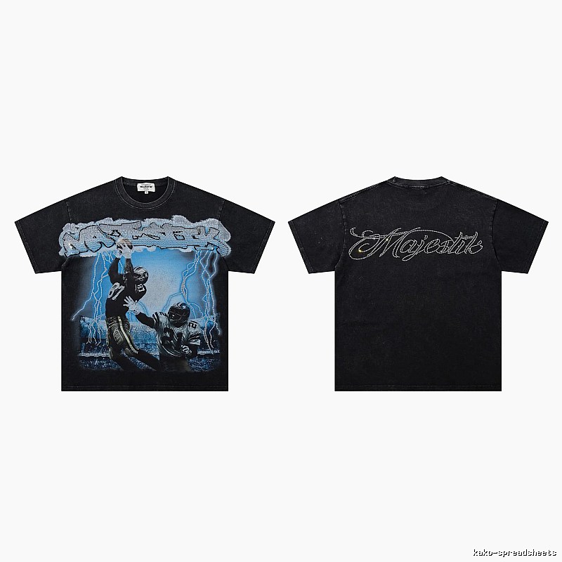 MAJESTIK American Retro Distressed Black Rugby T-shirt