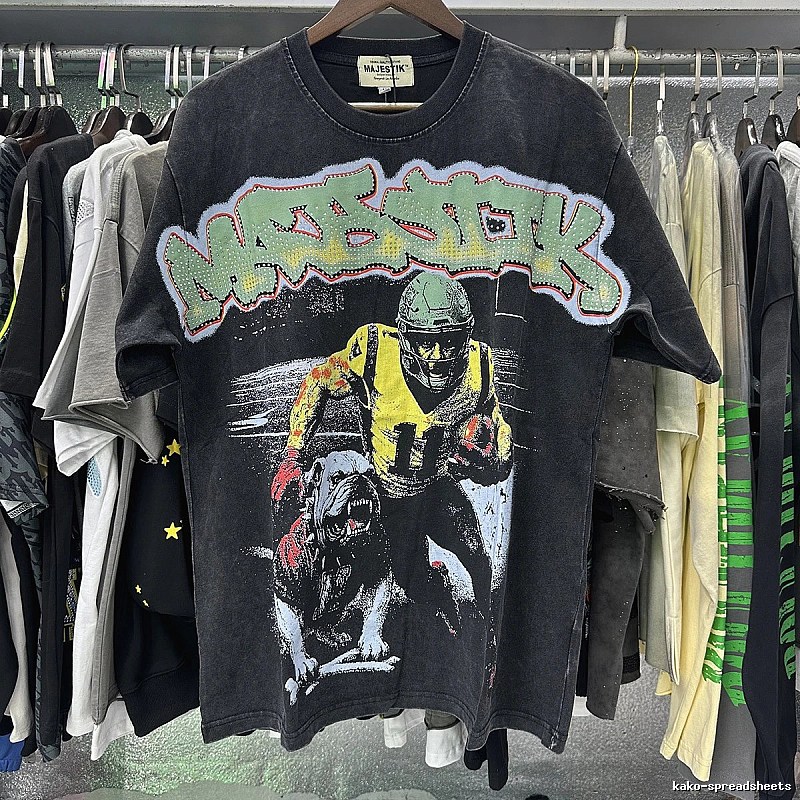 MAJESTIK Vintage Distressed Rugby Black T-Shirt