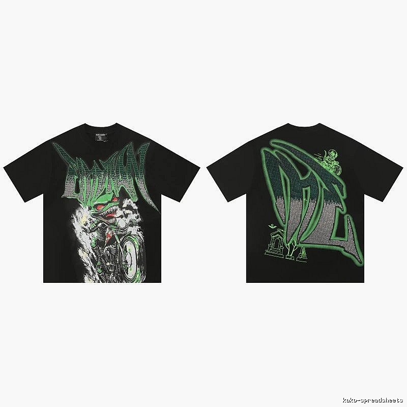 Mixed Emotion Motorcycle Gothic Style Black and Green Short Sleeve T-Shirt