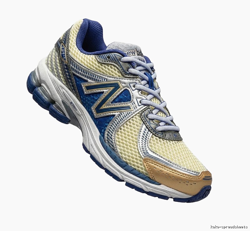 New Balance retro-style blue and yellow sports shoes