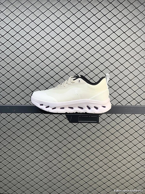 On Cloud Runners in White and Black, Finished with Layered Mesh Upper