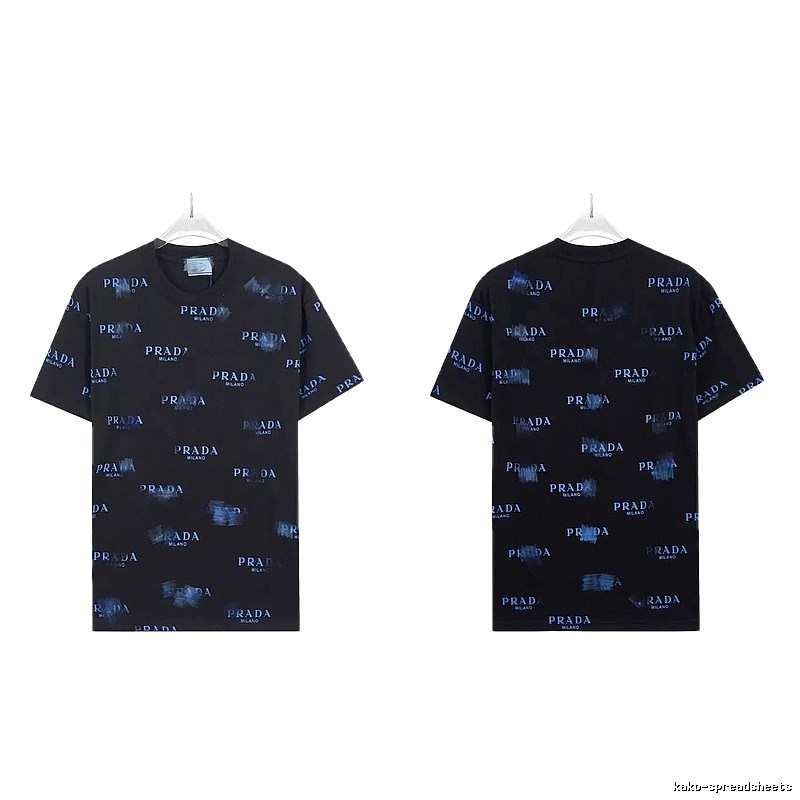 Prada All-over Printed Streetwear Style Black Short-sleeve T-shirt