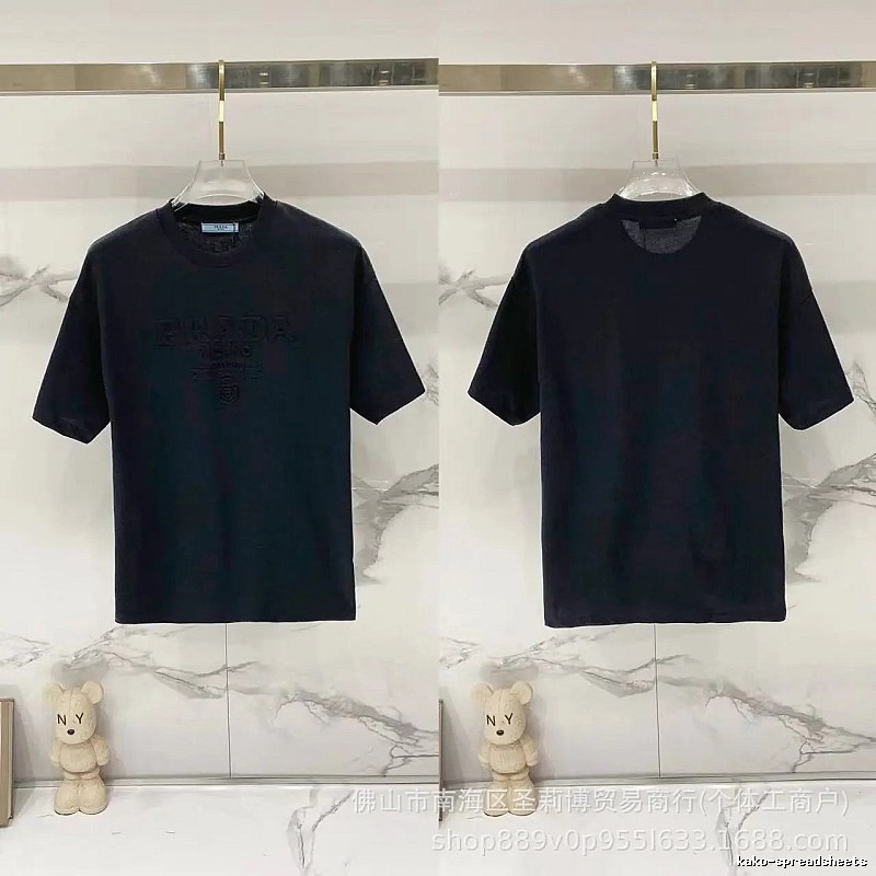 Prada Embossed Minimalist Style Black Short-sleeve T-shirt