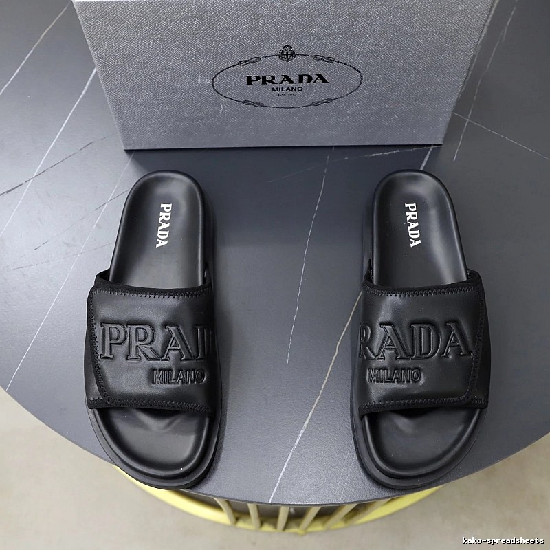 Prada Embossed Trendy Cool Style Black Slippers