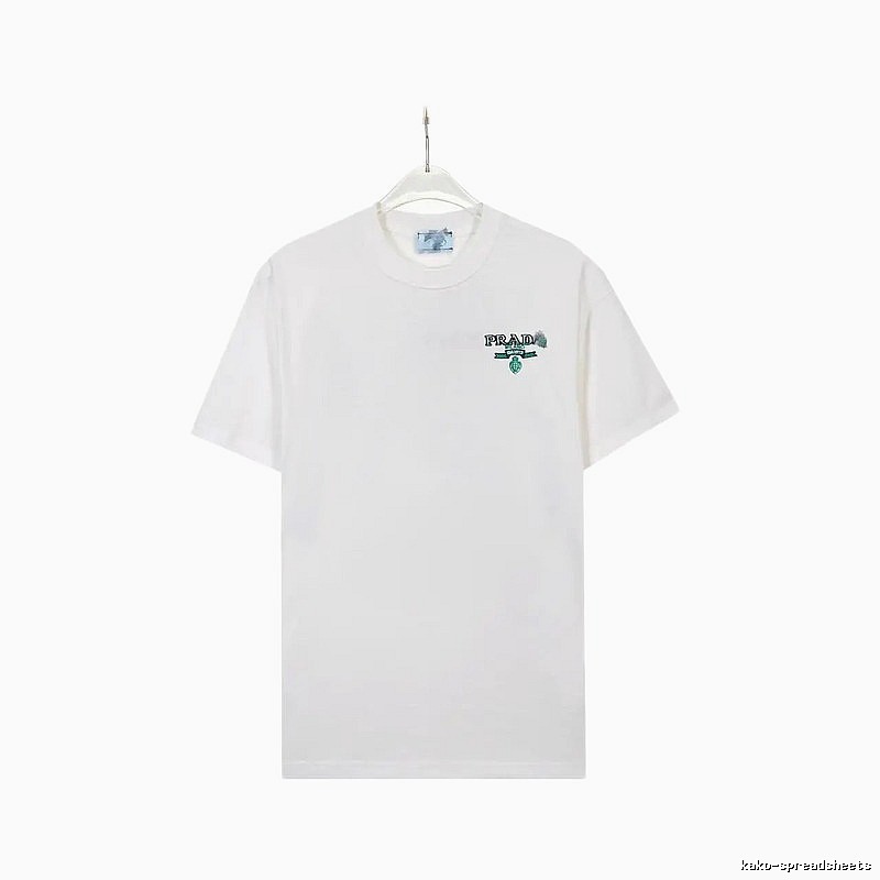 Prada Embroidered Minimalist Style White Short-sleeve T-shirt