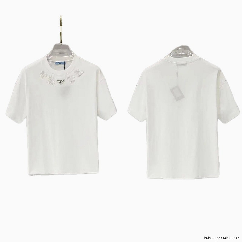 Prada Embroidered Minimalist Style White Short-sleeved T-shirt