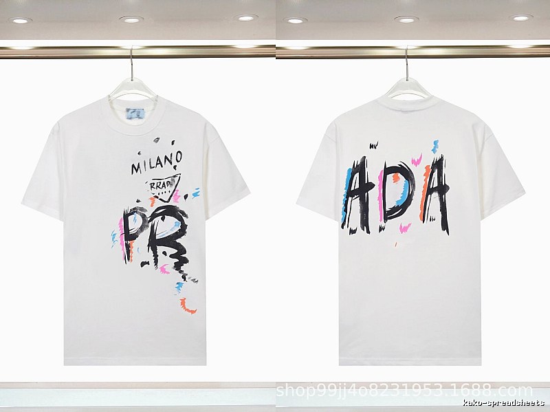 Prada Graffiti Street Style White Short-sleeved T-shirt