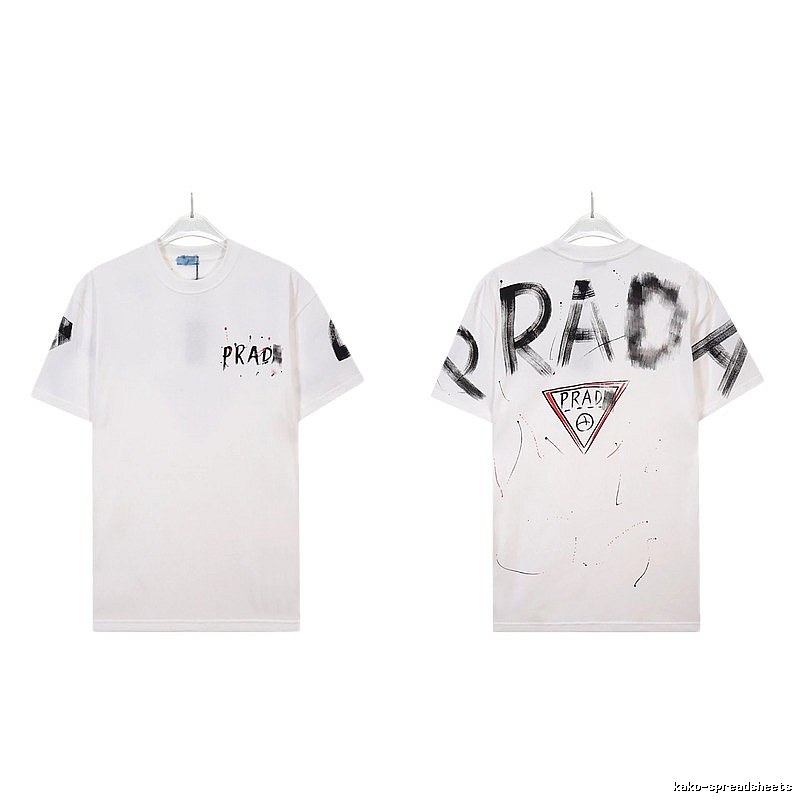 Prada Triangle Logo Graffiti Street Style White Short-sleeve T-shirt