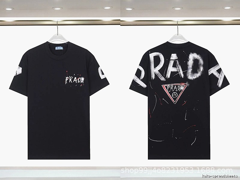 Prada Triangle Logo Graffiti Style Black Short-sleeve T-shirt