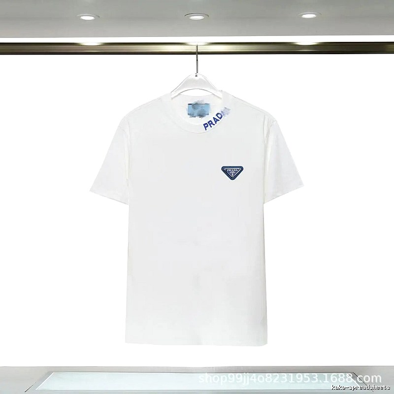 Prada Triangular Logo Minimalist Style White Short-sleeve T-shirt