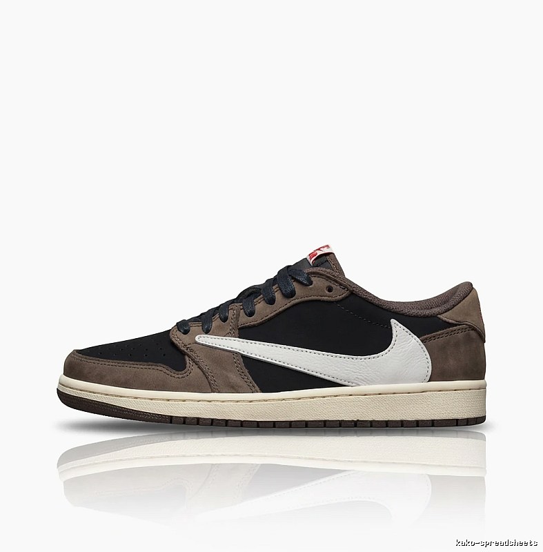 Retro-style black and brown Jordan AJ1 shoes.