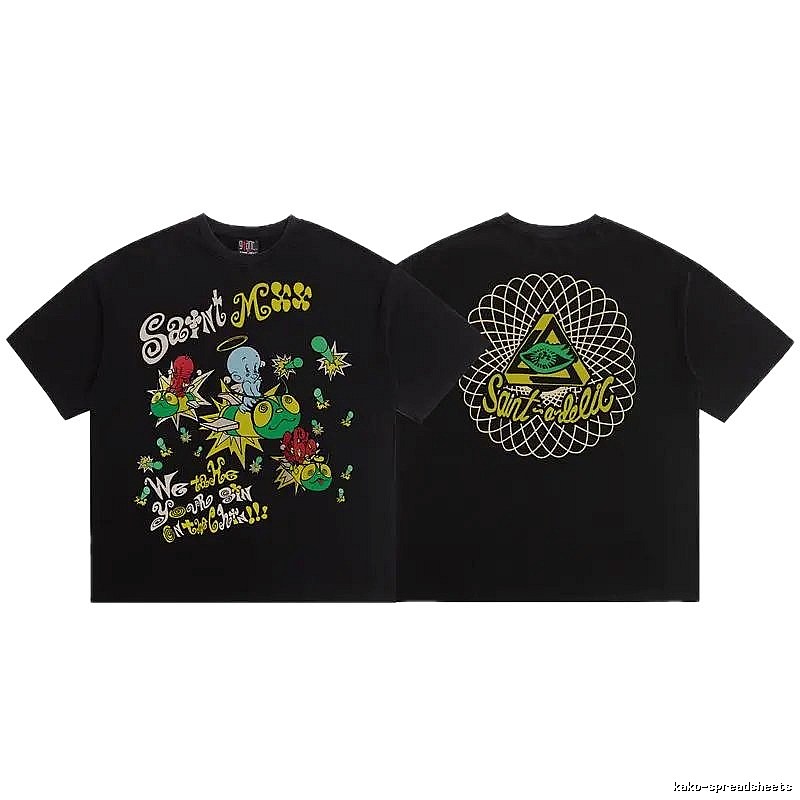 SAINT Cartoon Graffiti Street Style Black T-Shirt