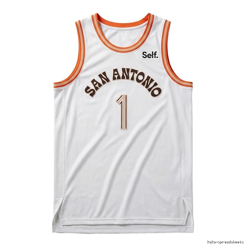 Self. Spurs white and orange basketball jersey