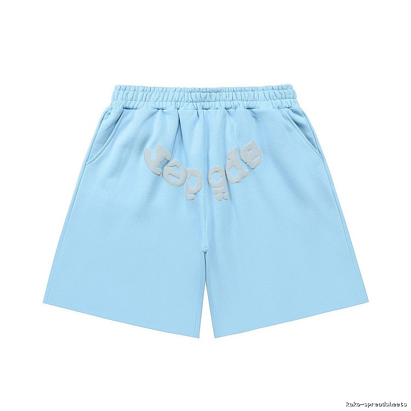 Sp5der letter-style light blue shorts
