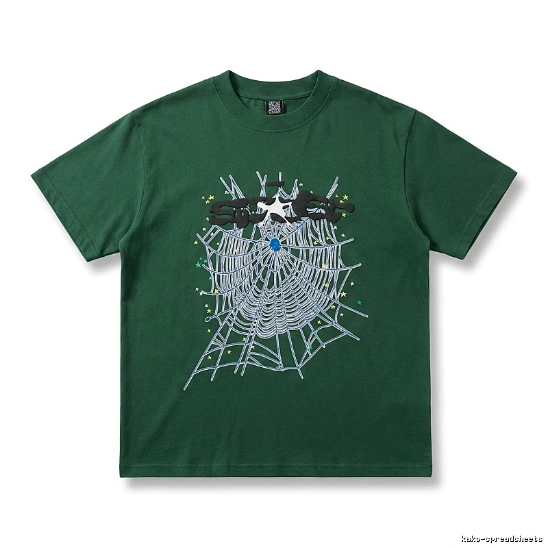 Sp5der Spider Web Print Dark Green T-shirt