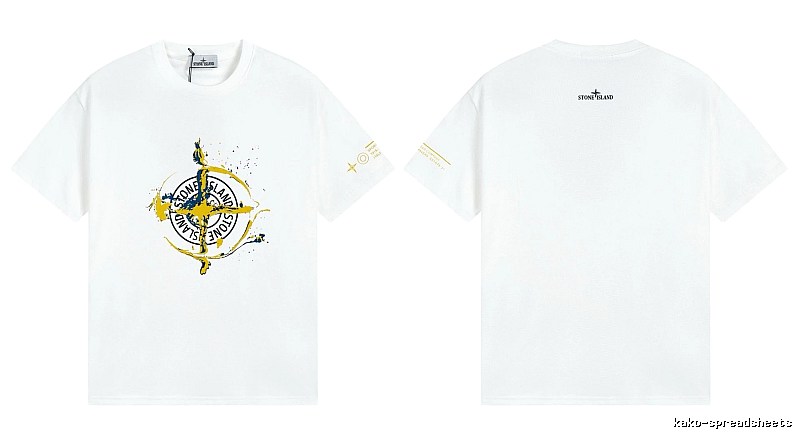Stone Island Ink-splattered Trendy Style White T-shirt