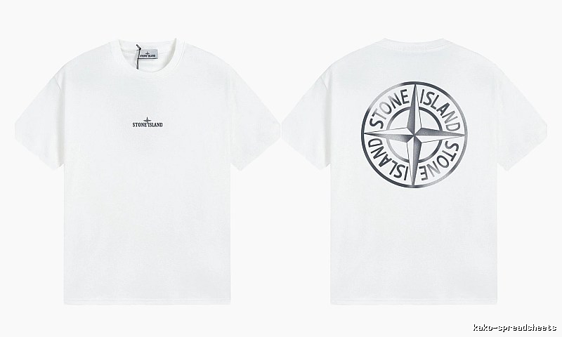 Stone Island Large Compass Print Street Style White T-Shirt