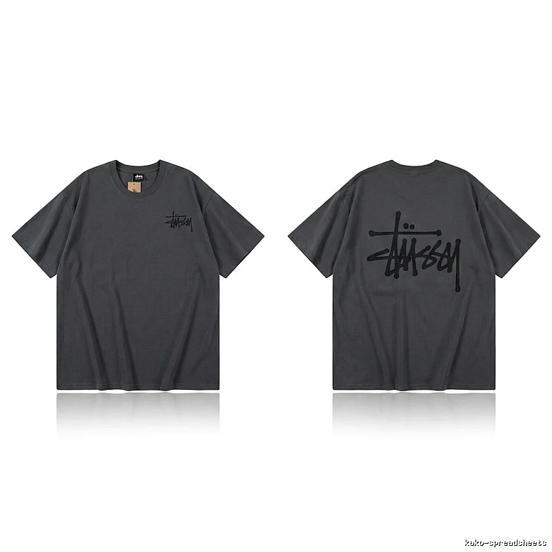 Stussy basic style simple style dark gray T-shirt