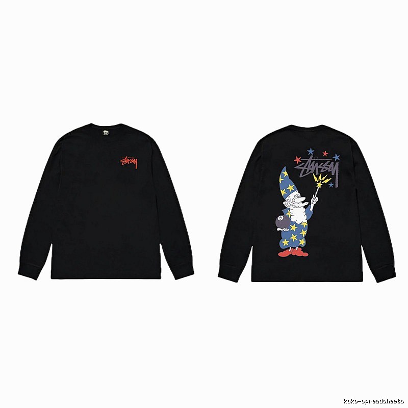 Stussy cartoon fun style black long-sleeved shirt