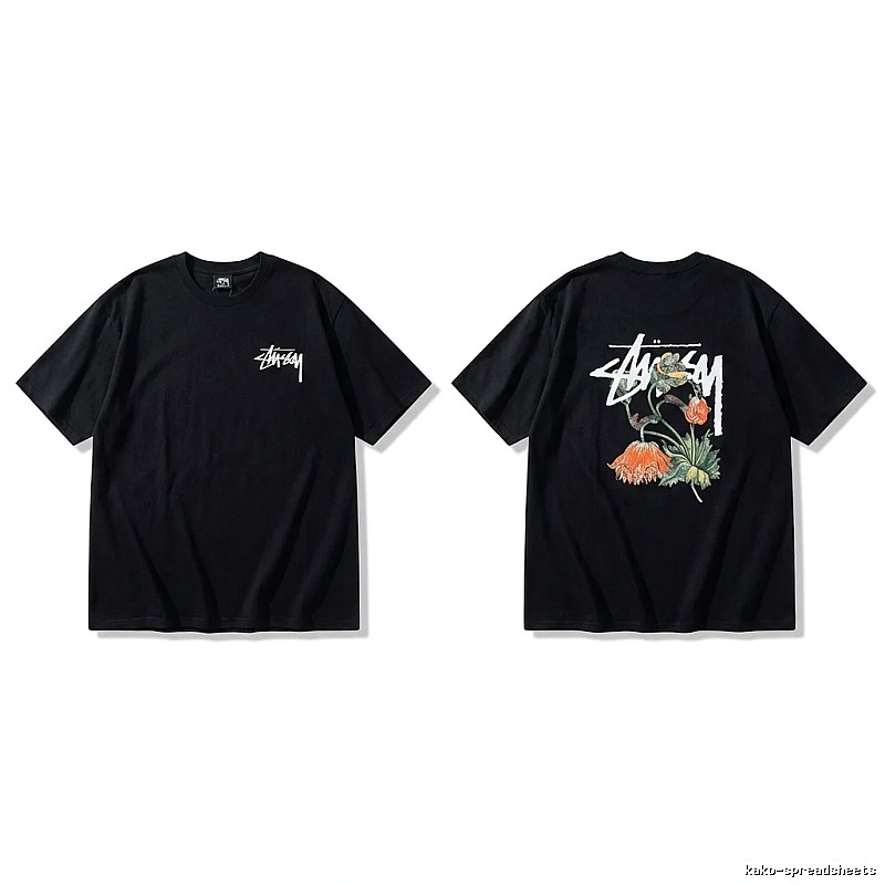 Stussy floral-style black T-shirt