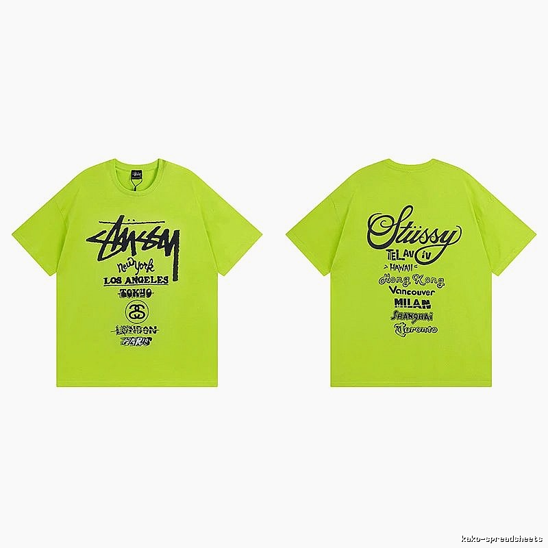 Stussy Fluorescent Green Spider Graphic T-Shirt Soft Neutral Logo