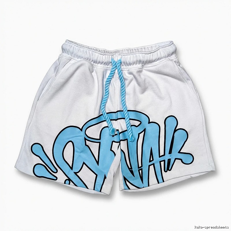 SynaWorld graffiti-style white shorts