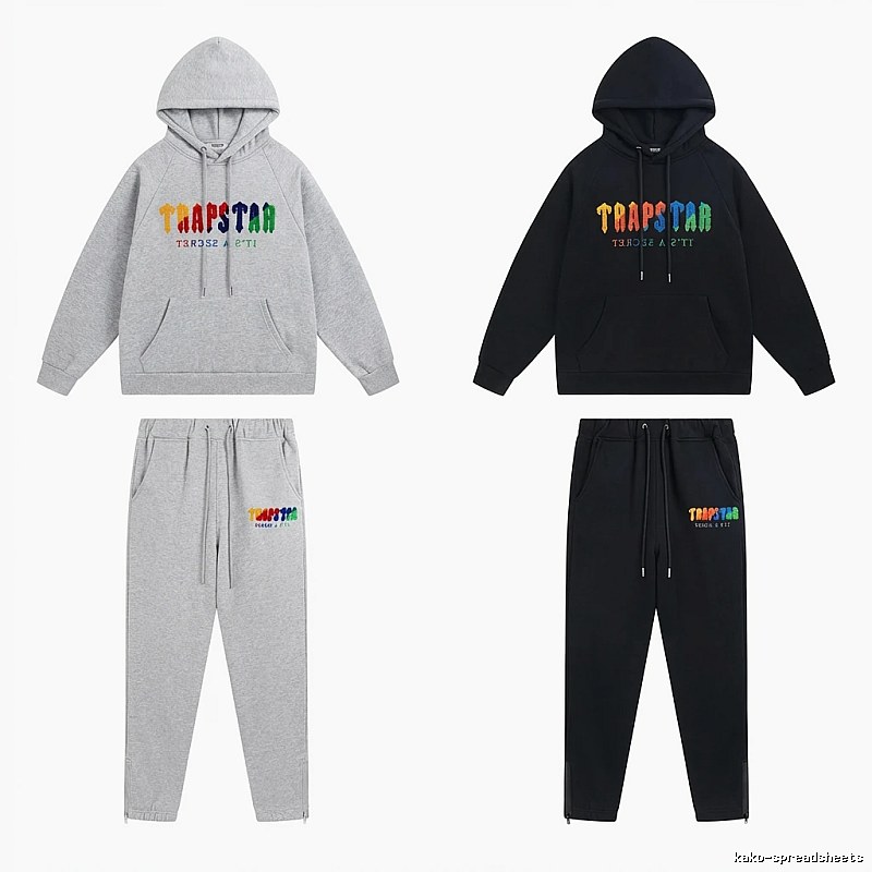 Trapstar Rainbow Wind Grey/Black Hooded Set