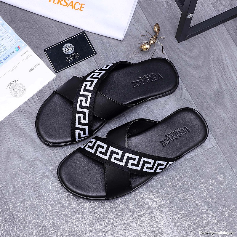 Versace Greek Key Casual Style Black Slide Sandals