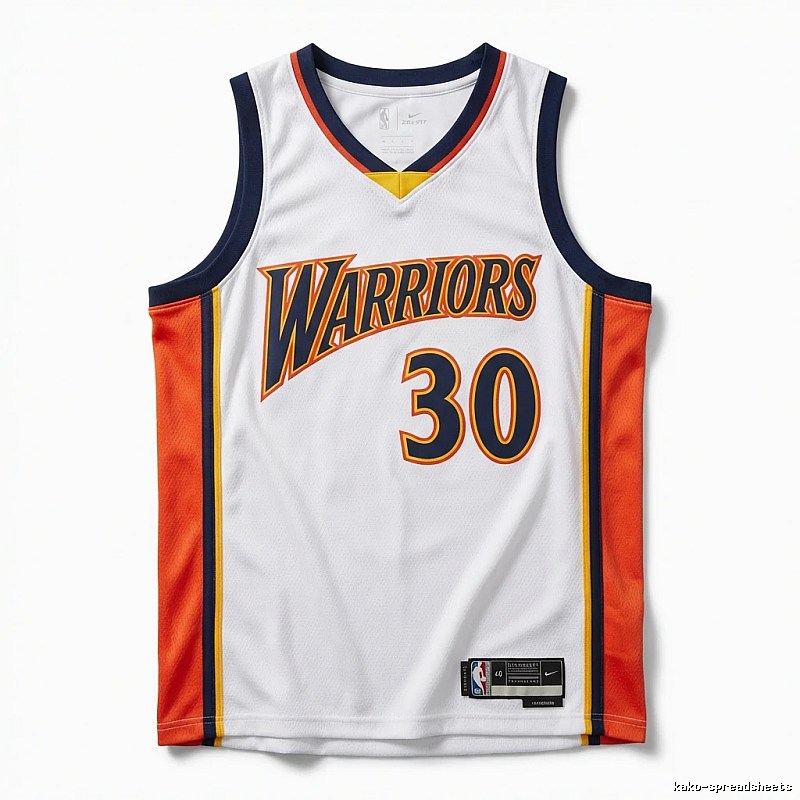 Warriors' Curry white and orange basketball jersey