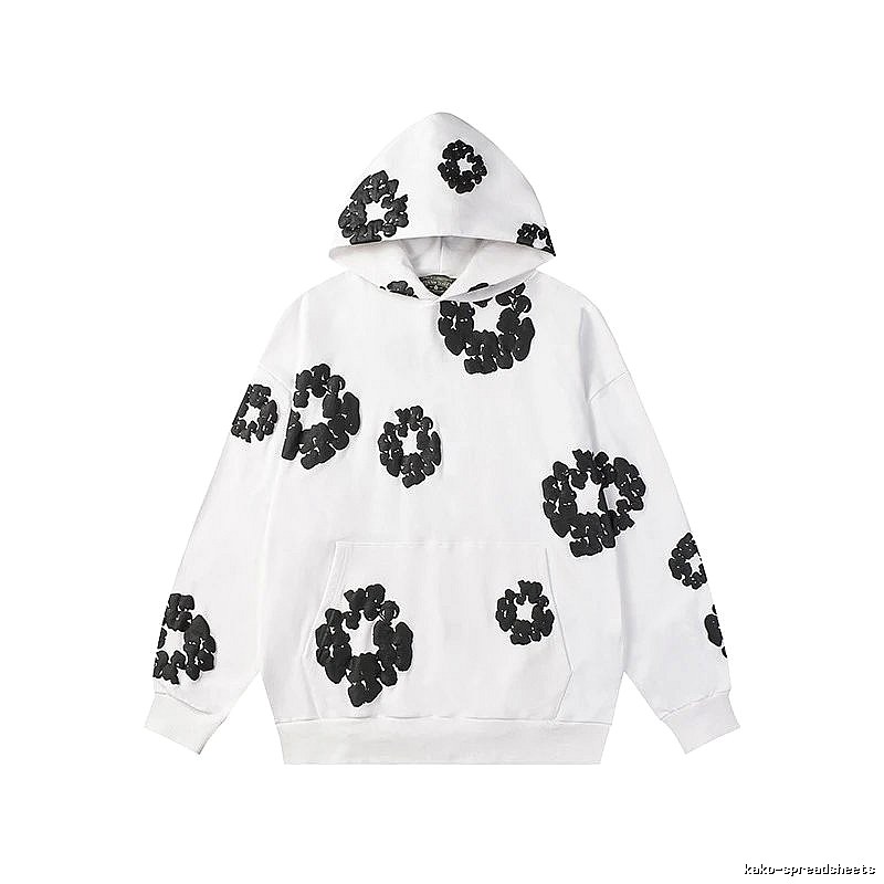 White Hoodie with Black Flower Pattern