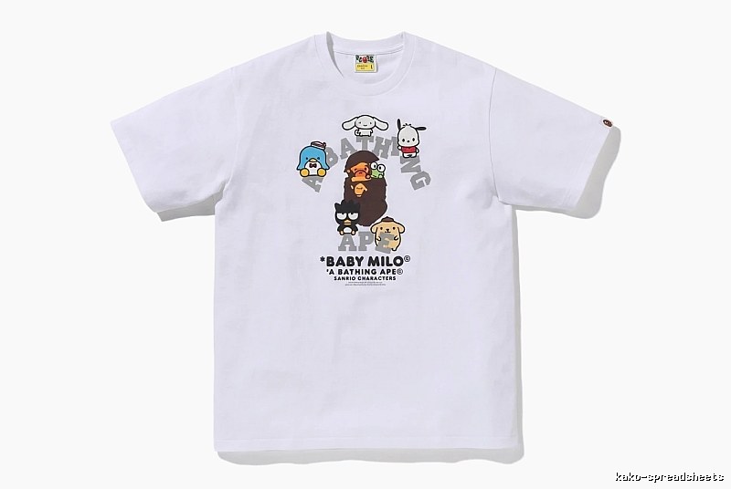 White short-sleeved shirt with Bape cartoon prints